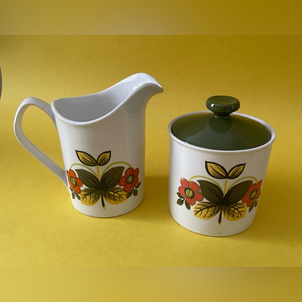 Vintage 70s Floral Creamer and Sugar Set